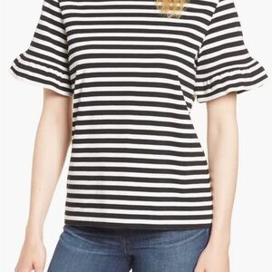 JCREW Ruffle Sleeve Tee In Black Cream